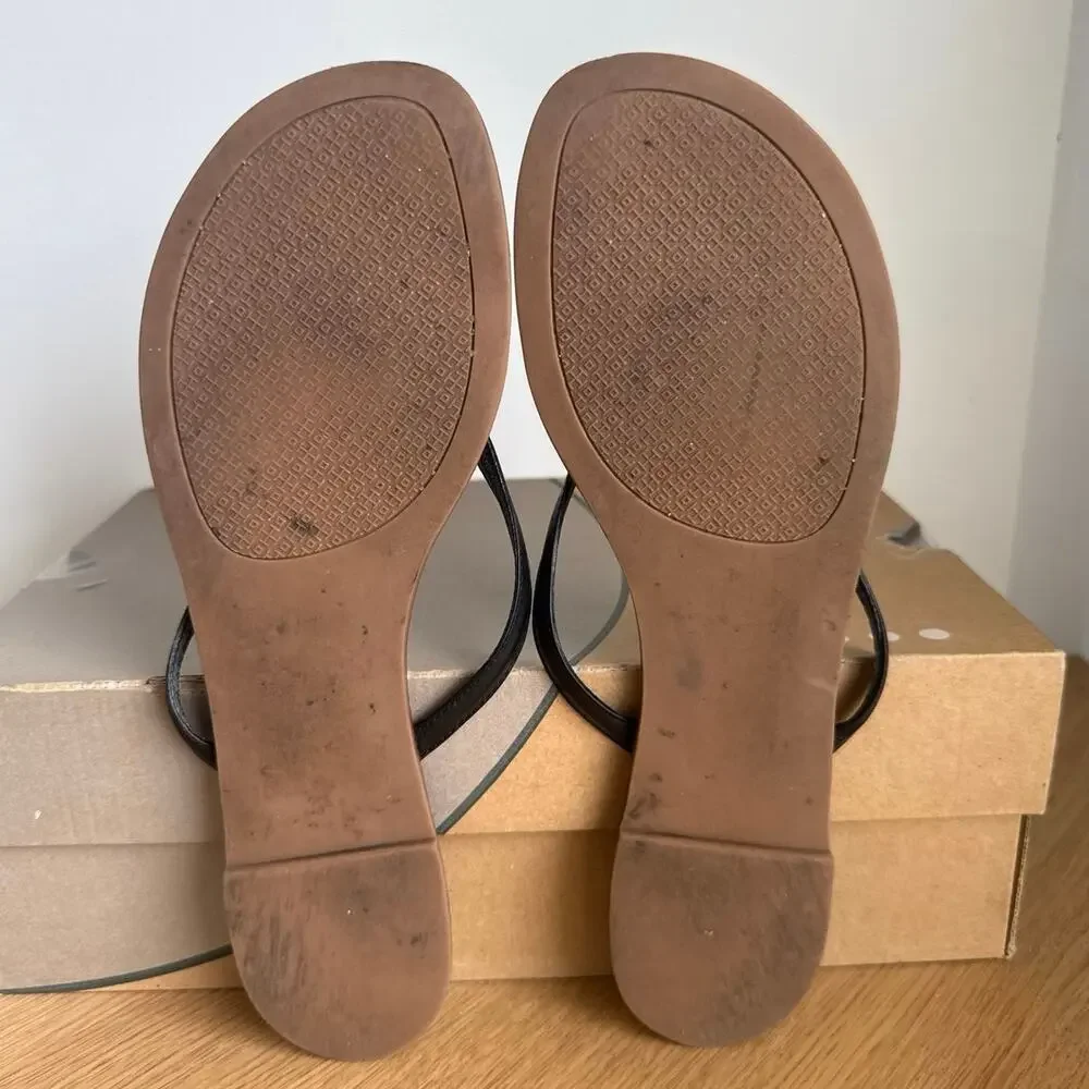 Tory Burch Terra Black Leather Women Slip On Sandals- SZ 11
